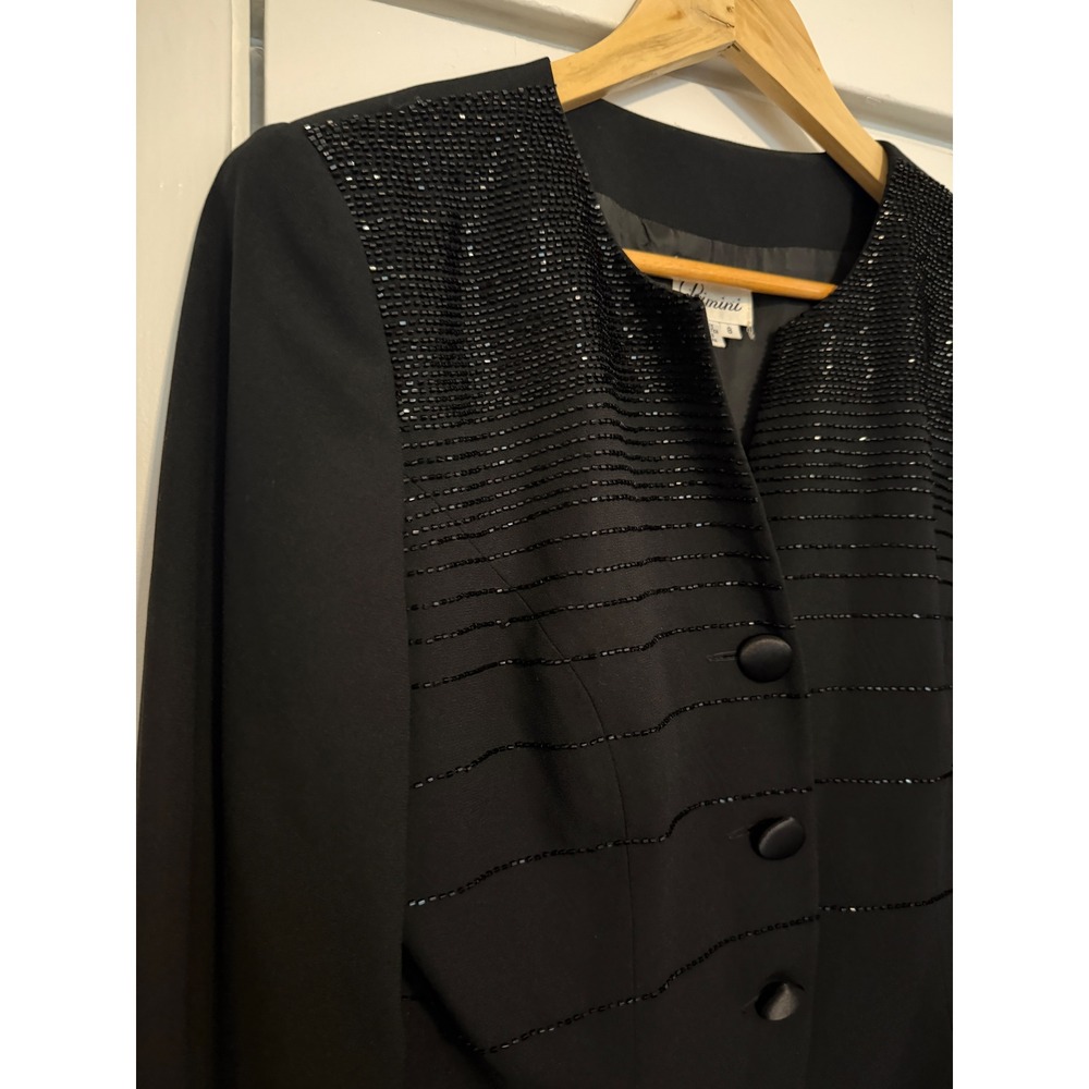 VTG Rimini Black Beaded Evening Jacket Womens 8 V-Neck Satin Button Blazer - Picture 4 of 14